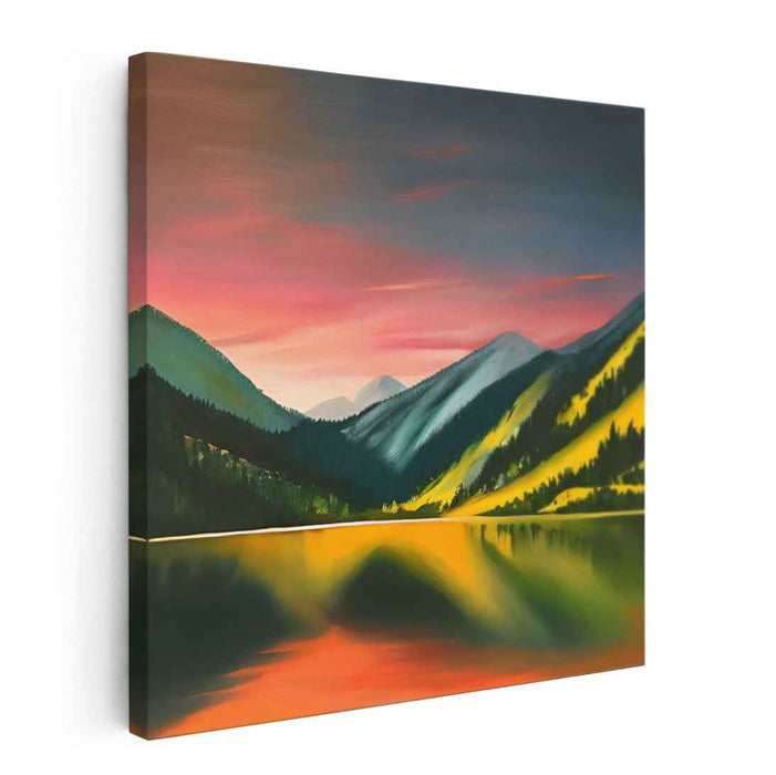 Harbor of Solitude: Tranquil Mountain Lake Landscape Canvas Art Print