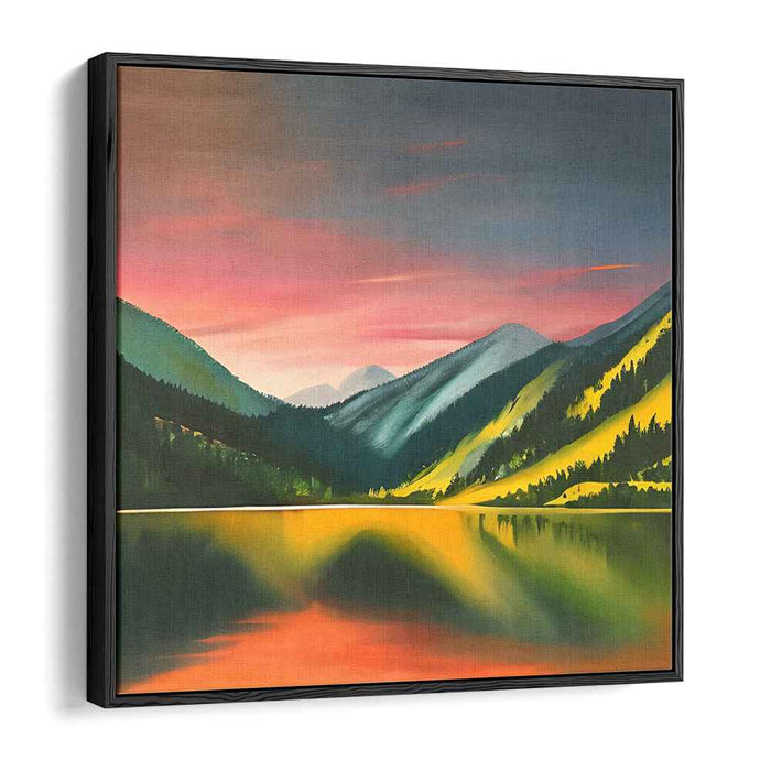Harbor of Solitude: Tranquil Mountain Lake Landscape Canvas Art Print