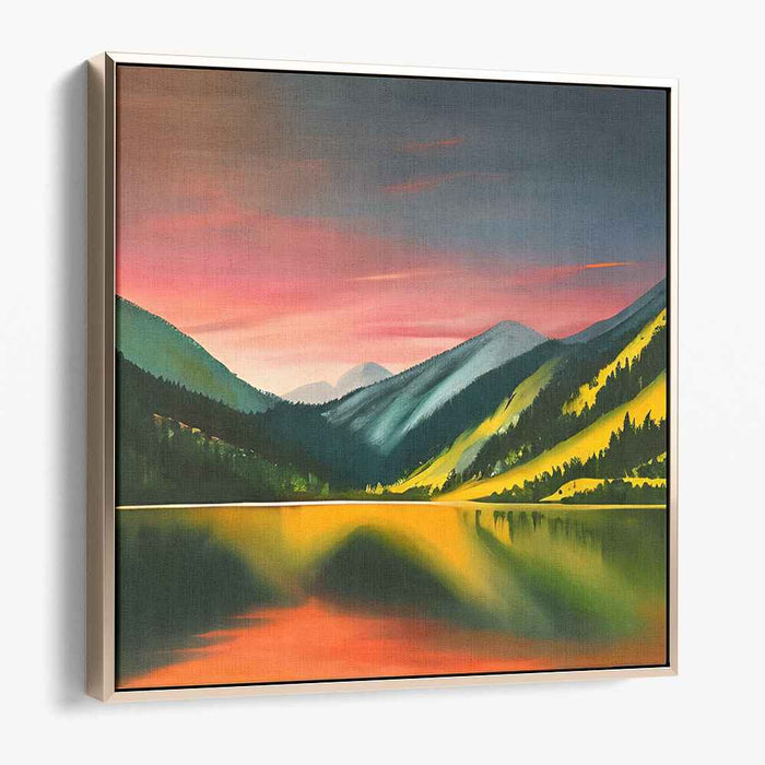 Harbor of Solitude: Tranquil Mountain Lake Landscape Canvas Art Print