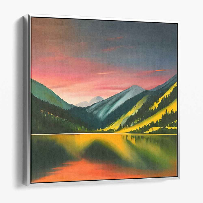 Harbor of Solitude: Tranquil Mountain Lake Landscape Canvas Art Print