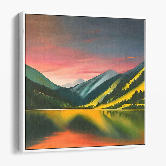 Harbor of Solitude: Tranquil Mountain Lake Landscape Canvas Art Print