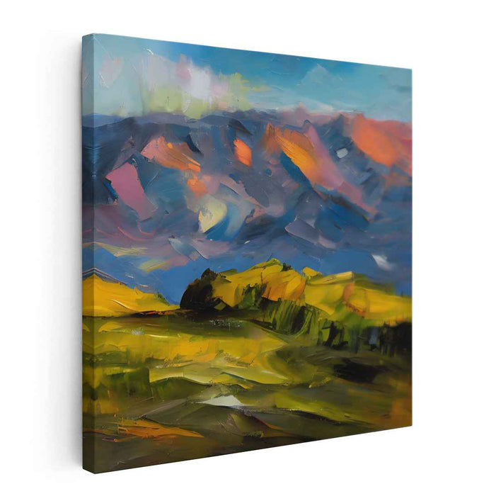 Serene Mountain Dreams: Abstract Impressionist Landscape Canvas Art Print