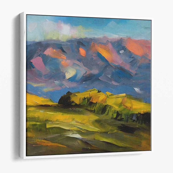 Serene Mountain Dreams: Abstract Impressionist Landscape Canvas Art Print