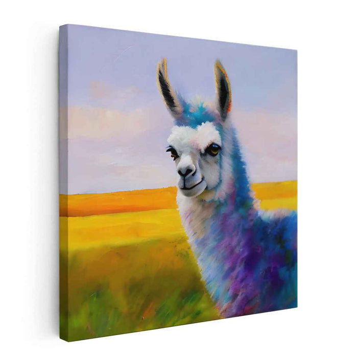 Misty Meadow Llama Dream: Llama Portrait in Pastel Tones Canvas Art