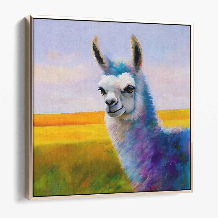 Misty Meadow Llama Dream: Llama Portrait in Pastel Tones Canvas Art