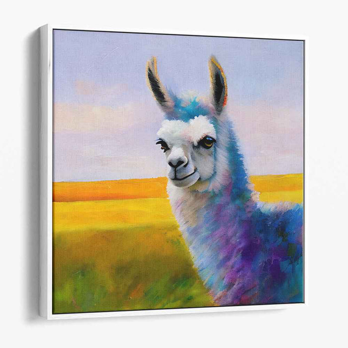 Misty Meadow Llama Dream: Llama Portrait in Pastel Tones Canvas Art