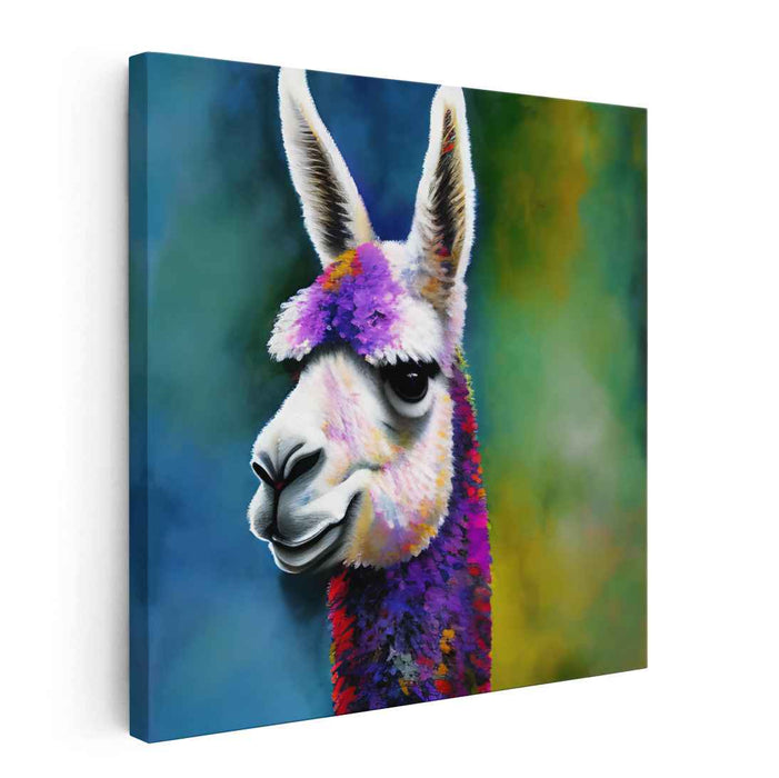Llama's Colorful Reverie: The Vibrant Llama Portrait Canvas Art