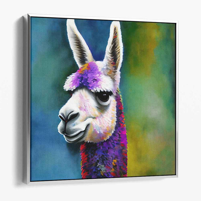Llama's Colorful Reverie: The Vibrant Llama Portrait Canvas Art