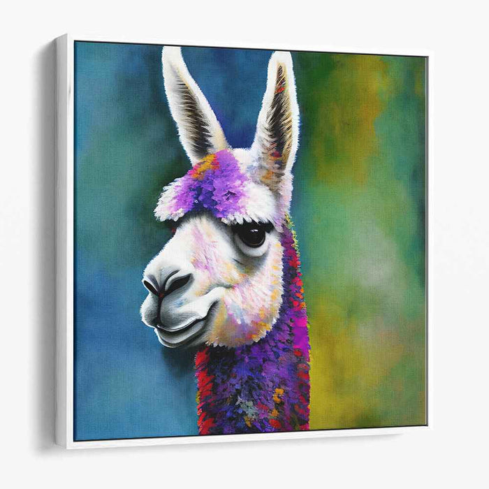 Llama's Colorful Reverie: The Vibrant Llama Portrait Canvas Art