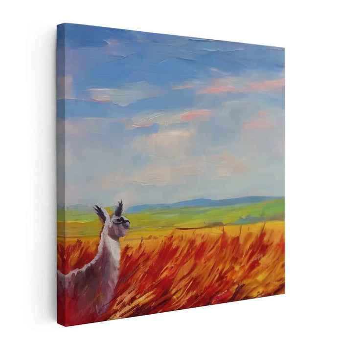 Llama's Tranquil Gaze: Expressionist Landscape Canvas Art Print