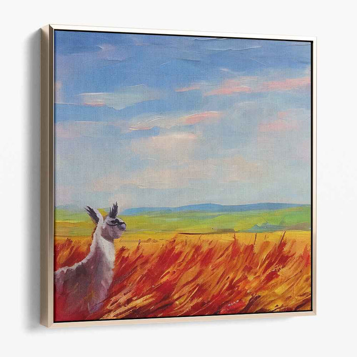 Llama's Tranquil Gaze: Expressionist Landscape Canvas Art Print