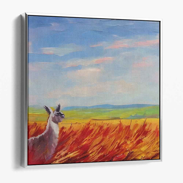 Llama's Tranquil Gaze: Expressionist Landscape Canvas Art Print