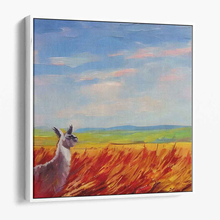 Llama's Tranquil Gaze: Expressionist Landscape Canvas Art Print