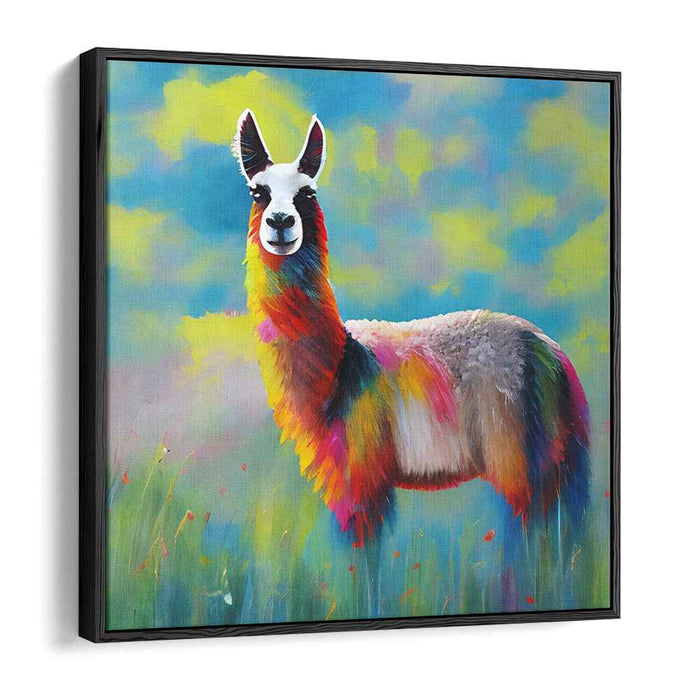 Llama's Meadow Parade: Colorful Llama in Majestic Meadow Canvas Art Print
