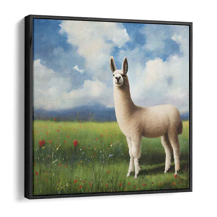 Majestic Llama in Lush Meadow: Realistic Landscape Canvas Art Print