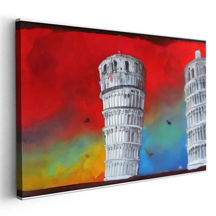 Surreal Pisa: Vibrant Dreamscape of Leaning Towers