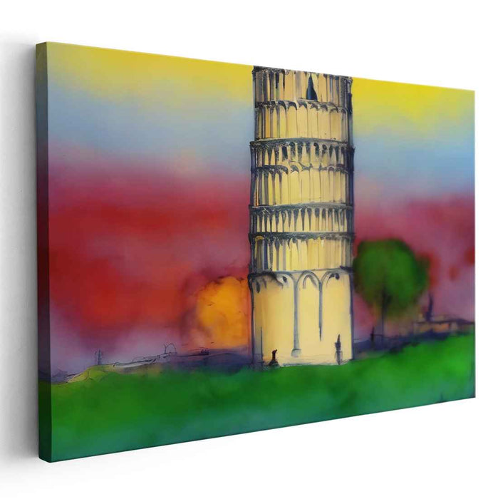 Radiant Evening at the Leaning Tower: Impressionist Landscape Canvas Art Print