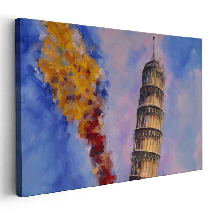 Surreal Leaning Tower: Abstract Expressionist Canvas Art Print