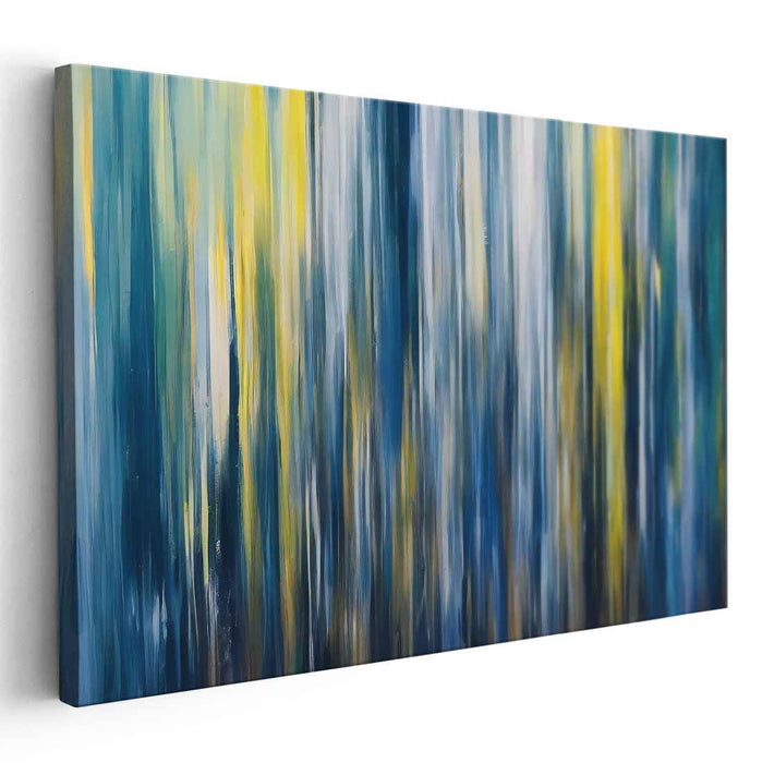 Linear Fusion: Modern Abstract Blue and Yellow Vertical Lines Canvas Art