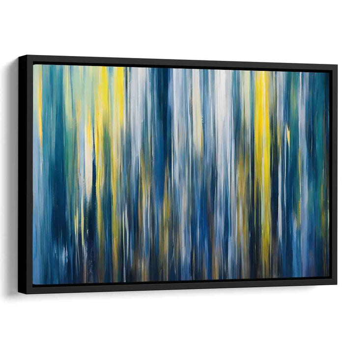 Linear Fusion: Modern Abstract Blue and Yellow Vertical Lines Canvas Art