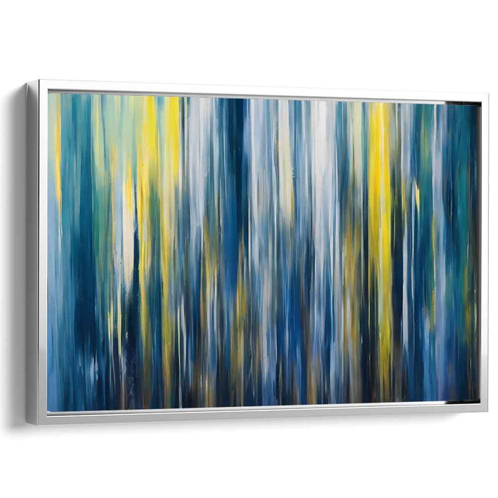 Linear Fusion: Modern Abstract Blue and Yellow Vertical Lines Canvas Art