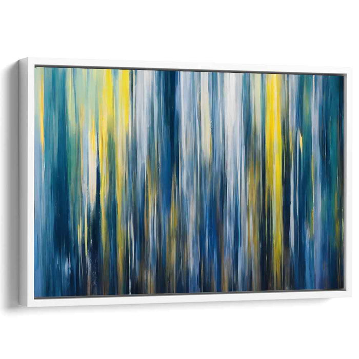 Linear Fusion: Modern Abstract Blue and Yellow Vertical Lines Canvas Art