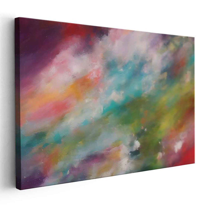 Whispers of Vibrant Sorrow: Abstract Expressionist Teal and Crimson Canvas Art Print