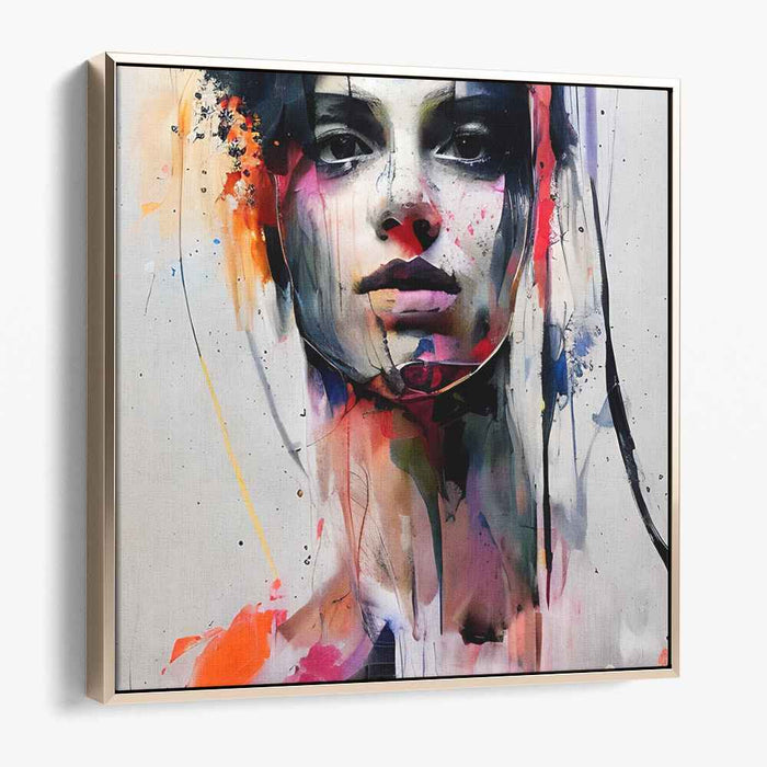 Contemplative Chaos: Modern Portrait Amidst Abstract Color Bursts Canvas Art