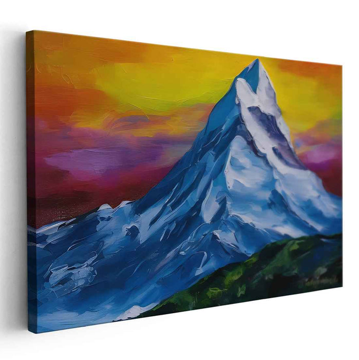 Luminous Summit Symphony: Vibrant Mountain Landscape Canvas Art