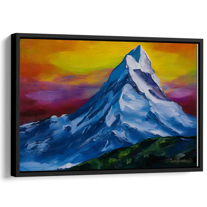 Luminous Summit Symphony: Vibrant Mountain Landscape Canvas Art