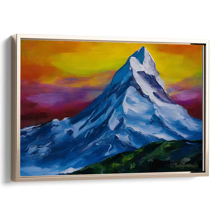 Luminous Summit Symphony: Vibrant Mountain Landscape Canvas Art