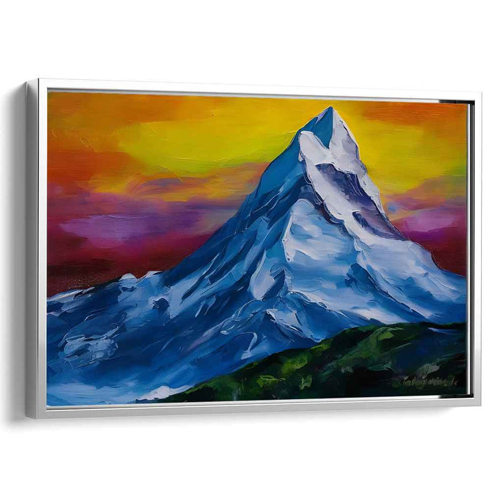 Luminous Summit Symphony: Vibrant Mountain Landscape Canvas Art