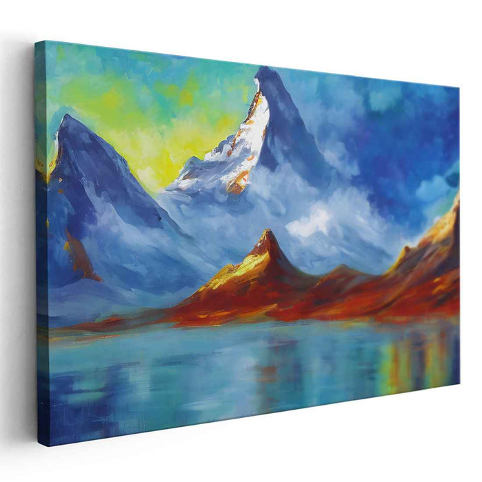 Ethereal Summit Serenity: Vibrant Mountain Landscape Canvas Art