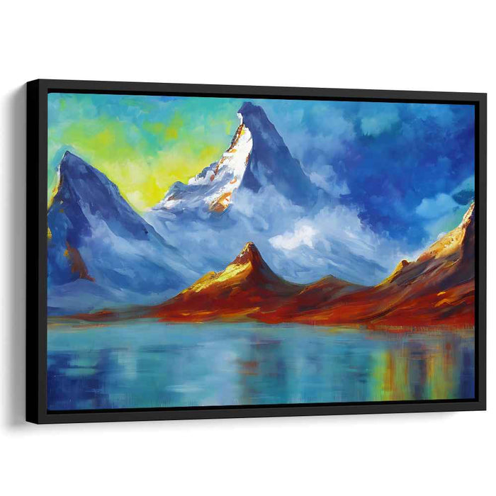 Ethereal Summit Serenity: Vibrant Mountain Landscape Canvas Art