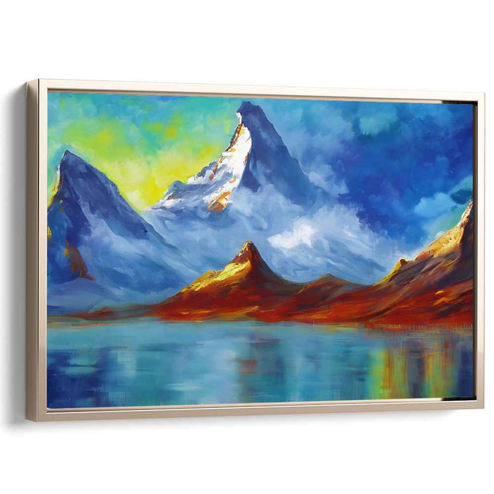 Ethereal Summit Serenity: Vibrant Mountain Landscape Canvas Art