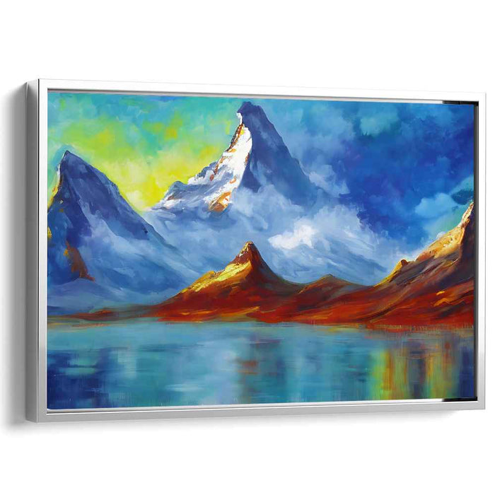 Ethereal Summit Serenity: Vibrant Mountain Landscape Canvas Art
