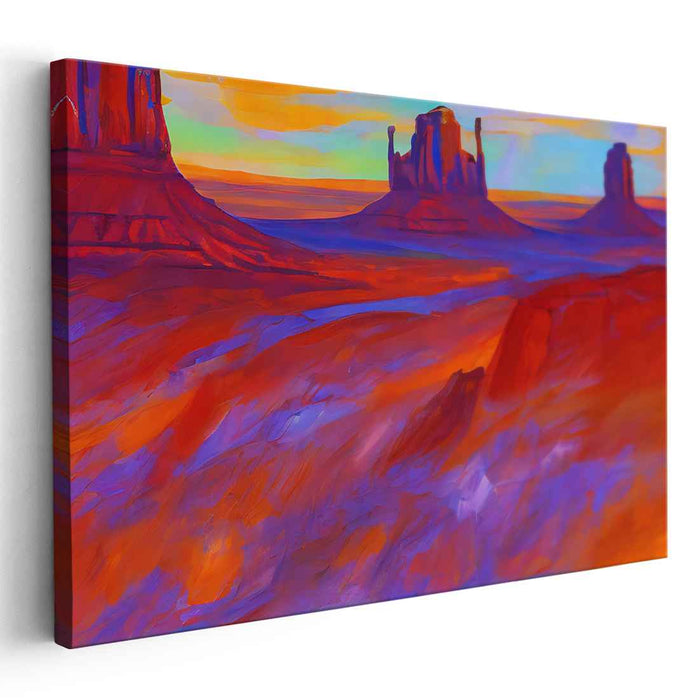 Monumental Glow: Monument Valley's Radiant Hues Canvas Art Print