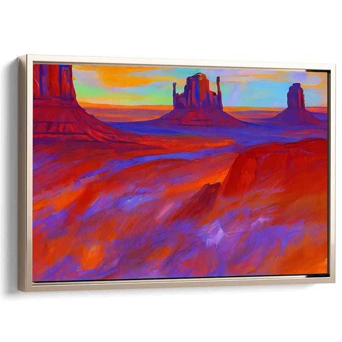 Monumental Glow: Monument Valley's Radiant Hues Canvas Art Print