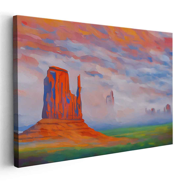 Majestic Desert Dawn: Impressionist Red Rock Landscape Canvas Print