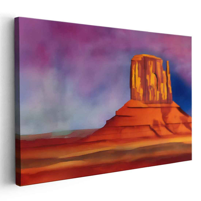 Iridescent Sandstone Oasis: Luminous Desert Butte in Vibrant Watercolor