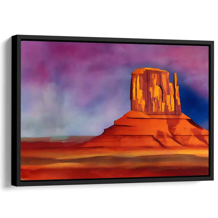 Iridescent Sandstone Oasis: Luminous Desert Butte in Vibrant Watercolor