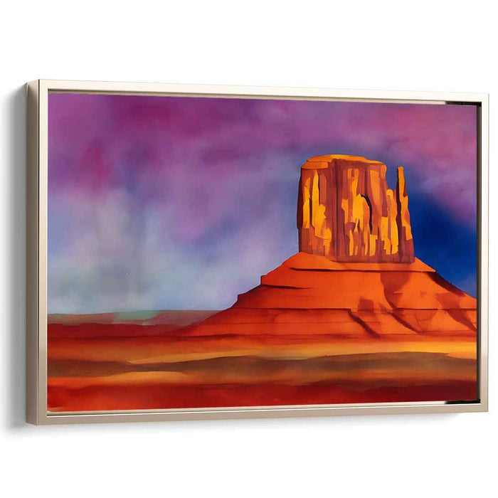 Iridescent Sandstone Oasis: Luminous Desert Butte in Vibrant Watercolor