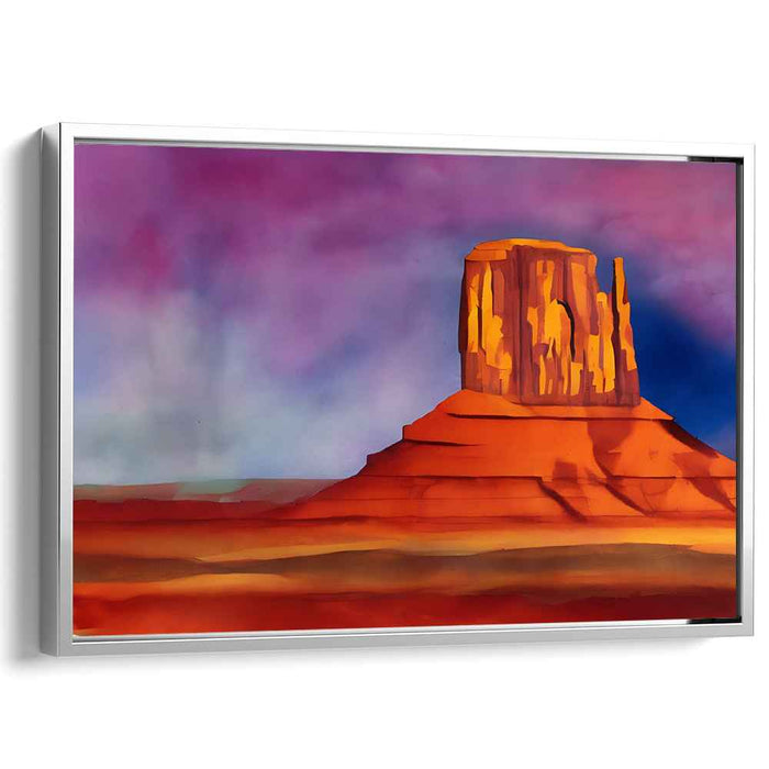 Iridescent Sandstone Oasis: Luminous Desert Butte in Vibrant Watercolor