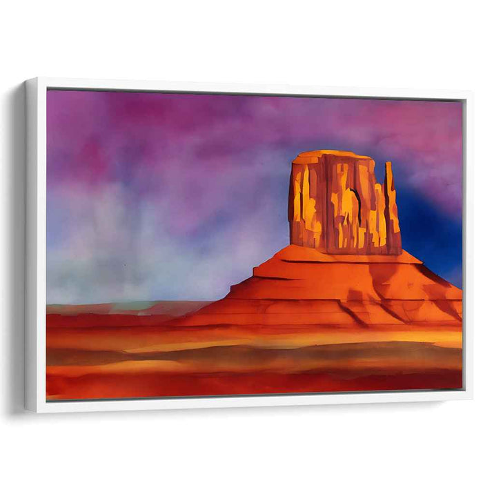Iridescent Sandstone Oasis: Luminous Desert Butte in Vibrant Watercolor