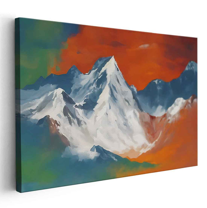 Avalanche of Crimson Clouds: Fiery Skies and Snow-Capped Mountain Canvas Art