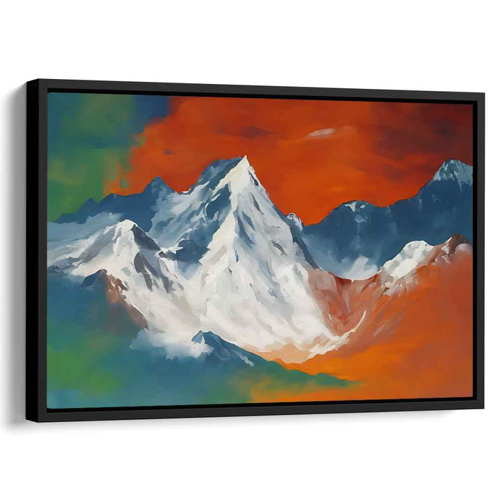 Avalanche of Crimson Clouds: Fiery Skies and Snow-Capped Mountain Canvas Art