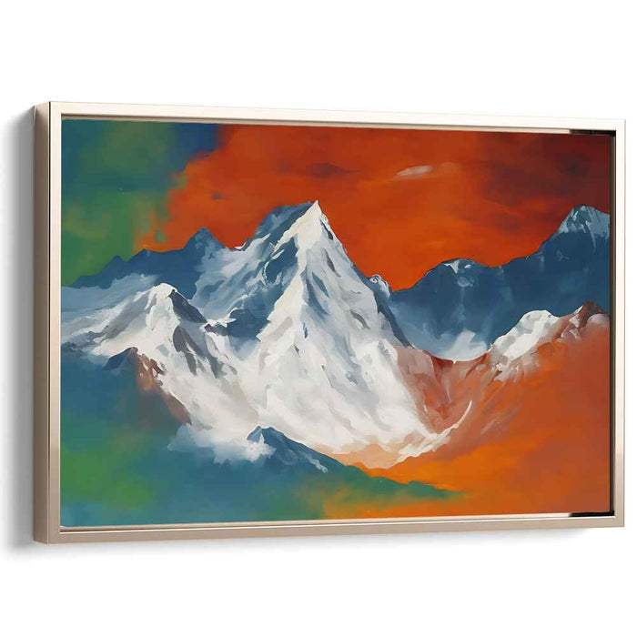 Avalanche of Crimson Clouds: Fiery Skies and Snow-Capped Mountain Canvas Art