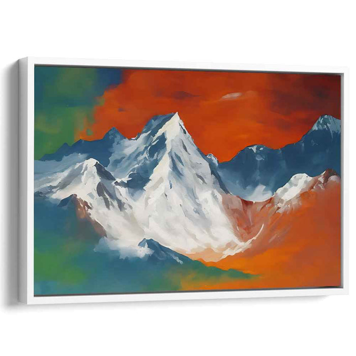 Avalanche of Crimson Clouds: Fiery Skies and Snow-Capped Mountain Canvas Art