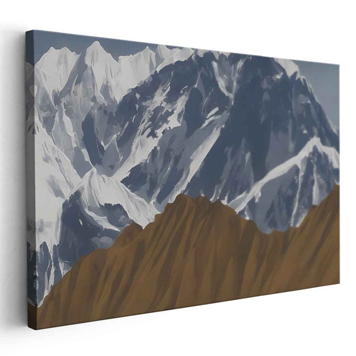 Frozen Summit Realm: Realistic Snow-Capped Mountain Landscape Canvas Art