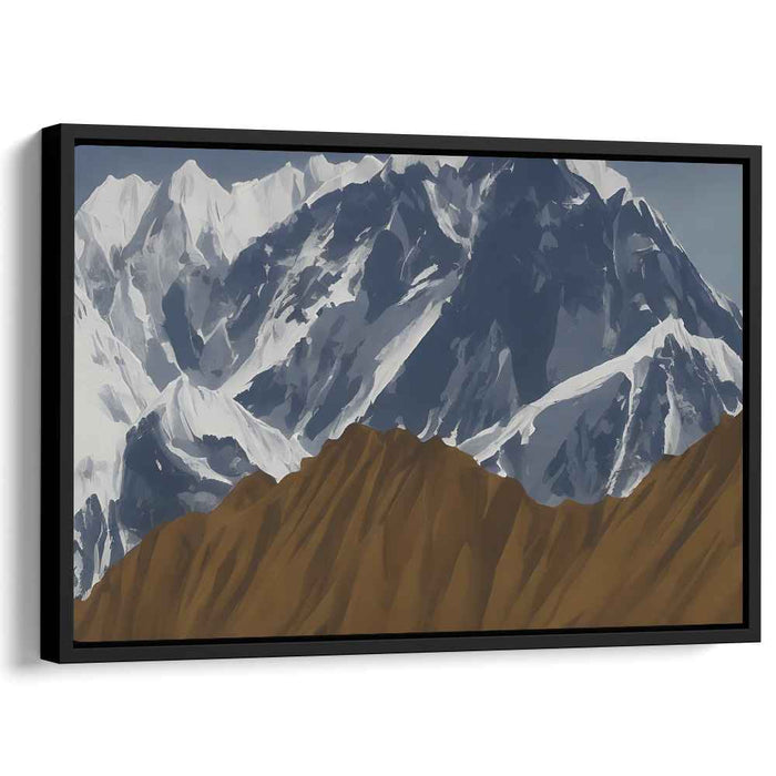 Frozen Summit Realm: Realistic Snow-Capped Mountain Landscape Canvas Art